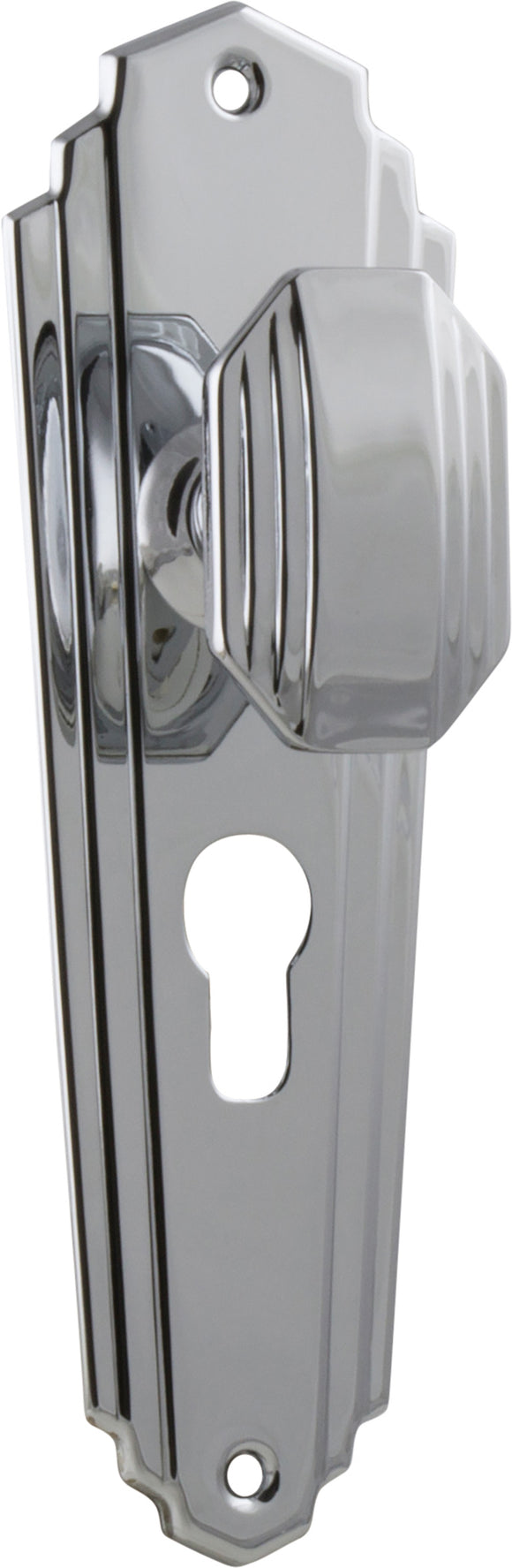 Door Knob Elwood Art Deco Euro Pair Chrome Plated H200xW63xP47mm