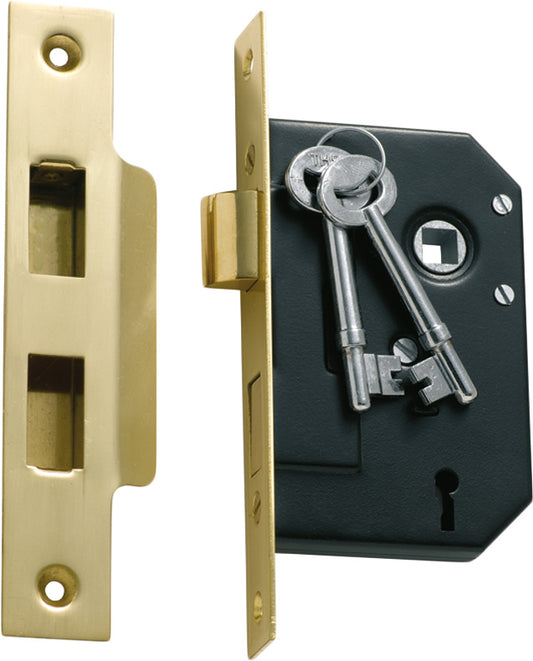 Mortice Lock 3 Lever Polished Brass CTC57mm Backset 44mm