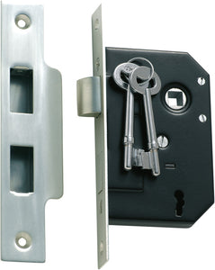 Mortice Lock 3 Lever Satin Chrome CTC57mm Backset 44mm