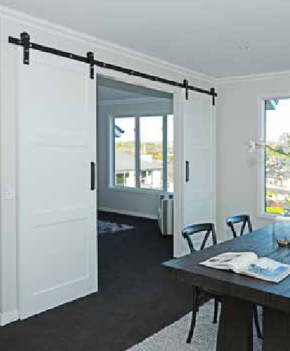 MILES NELSON BARN DOOR KIT FOR A SINGLE DOOR / INCLUDES 2 STRAIGHT HANGERS STRAPS WITH WHEELS / 1 DOOR CHANNEL WITH SS FLOOR GUIDE / ADJUSTABLE SOFT CLOSE AND 2 ADJUSTABLE DOOR STOPS AVAILABLE IN 6 SIZES : 2000,2500,3000,3500,4000,4500 TRACK
