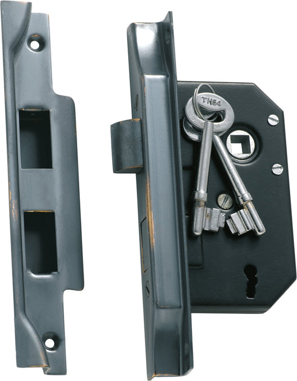 Mortice Lock 3 Lever Rebated Antique Copper CTC57mm Backset 44mm