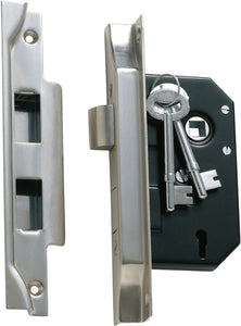 Mortice Lock 3 Lever Rebated Satin Chrome CTC57mm Backset 44mm