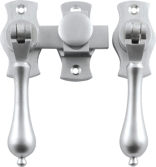 French Door Fastener Teardrop Satin Chrome Backplate H54xW29mm P31mm