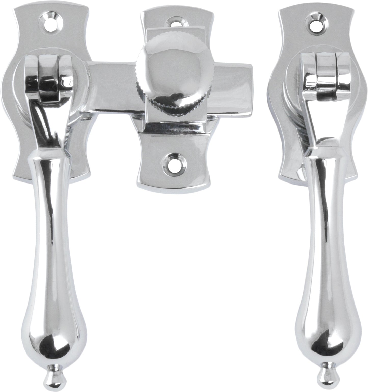 French Door Fastener Teardrop Chrome Plated Backplate H54xW29mm P31mm