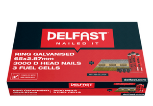 Delfast Ring Galvanised D-Head Nails Available in 2 sizes 65 x 2.87mm,75 x 3.06mm Box 1000.