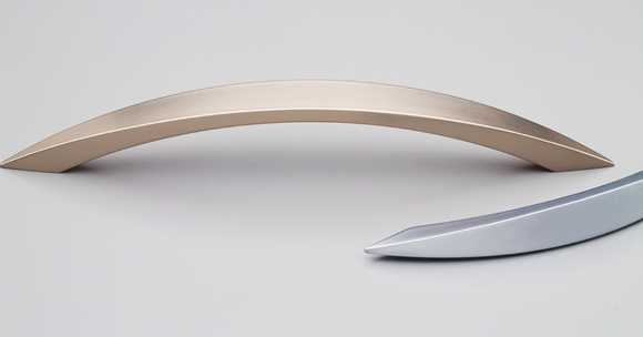 Kethy Melon Bow Handle Wide Section Pointed 128mm C to C Brushed Nickel & Satin Chrome