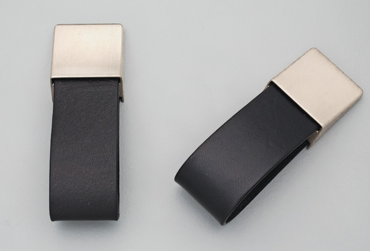 Kethy Black Leather and Zinc Flap Pull 16mm C to C