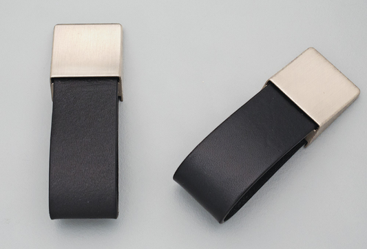 Kethy Black Leather and Zinc Flap Pull 16mm C to C