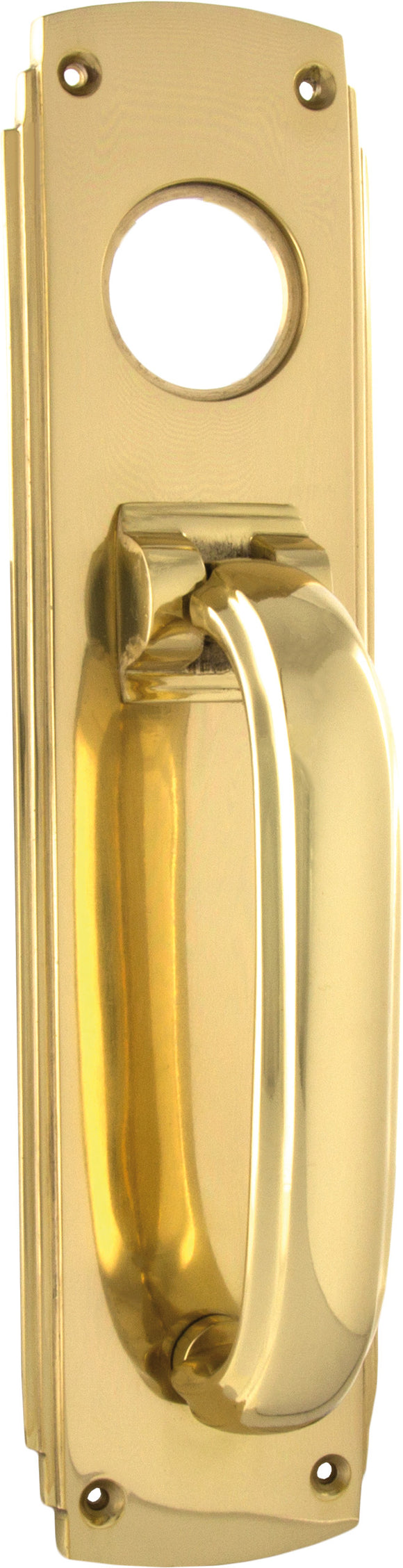 Pull Handle Knocker Art Deco Cylinder Hole Polished Brass H240xW60mm