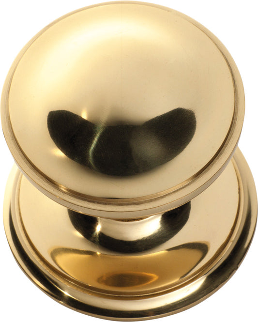 Centre Door Knob Round Polished Brass P86mm Backplate 85mm