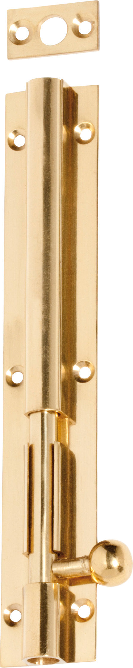 Barrel Bolt Long Throw Polished Brass L150xW25mm Throw 30mm