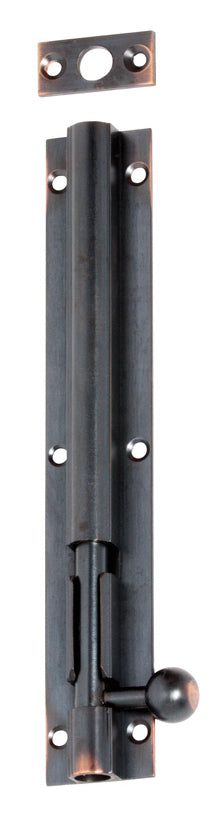 Barrel Bolt Long Throw Antique Copper L150xW25mm Throw 30mm
