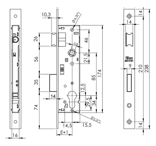 Sylvan Iseo Reversible  Mort. Lock strike plate Included Available In 4 Backset Sizes : 20mm ,25mm ,30mm ,35mm