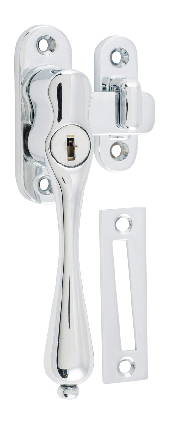 Casement Fastener Locking Teardrop Left Hand Chrome Plated W28xP34mm Drop 115mm