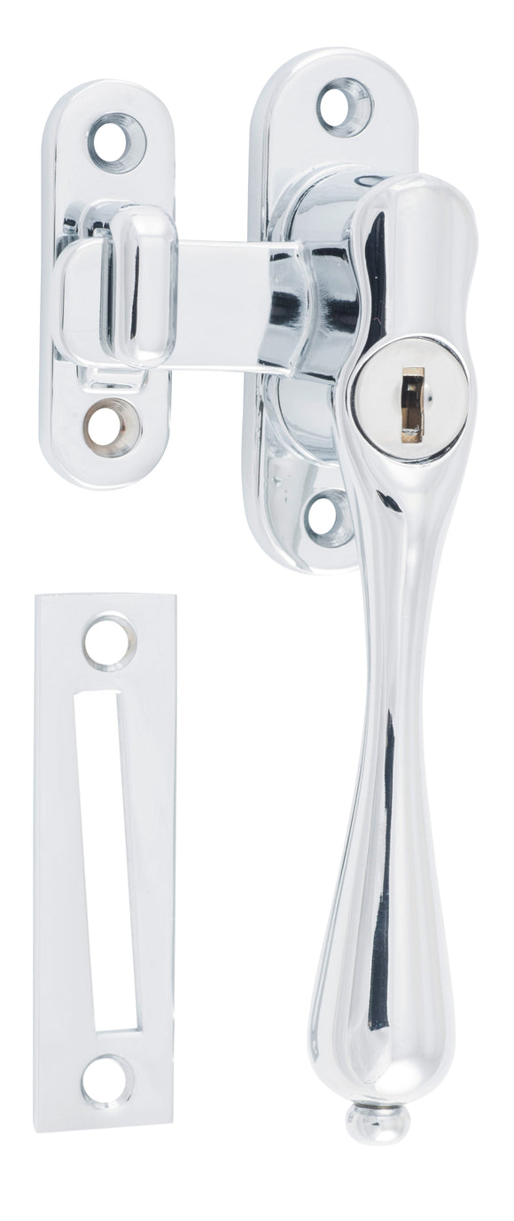 Casement Fastener Locking Teardrop Right Hand Chrome Plated W28xP34mm Drop 115mm