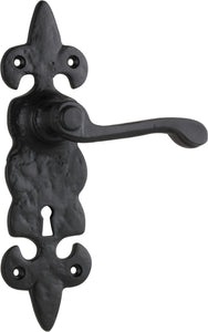 Door Lever Stratford Iron Lock Pair Matt Black H192xW50xP55mm