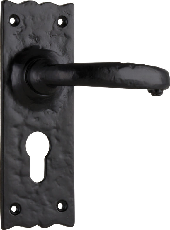 Door Lever Gloucester Iron Euro Pair Matt Black H158xW50xP53mm