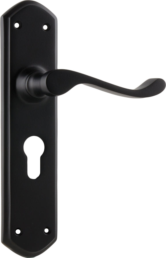 Door Lever Windsor Euro Pair Matt Black H200xP60xW45mm