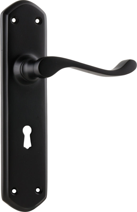 Door Lever Windsor Lock Pair Matt Black H200xP60xW45mm