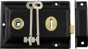 Rim Lock Brass Trim Matt Black H105xW155mm Backset 112mm