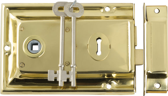 Rim Lock Polished Brass H105xW155mm Backset 112mm