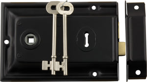 Rim Lock Black Trim Matt Black H105xW155mm Backset 112mm