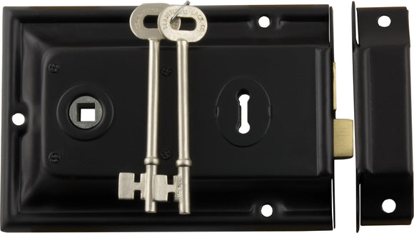 Rim Lock Black Trim Matt Black H105xW155mm Backset 112mm