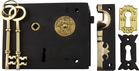 Rim Lock Carpenters Left Hand Unlacquered Brass Antique Finish H120xW150mm Backset 93mm