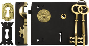Rim Lock Carpenters Right Hand Unlacquered Brass Antique Finish H120xW150mm Backset 93mm