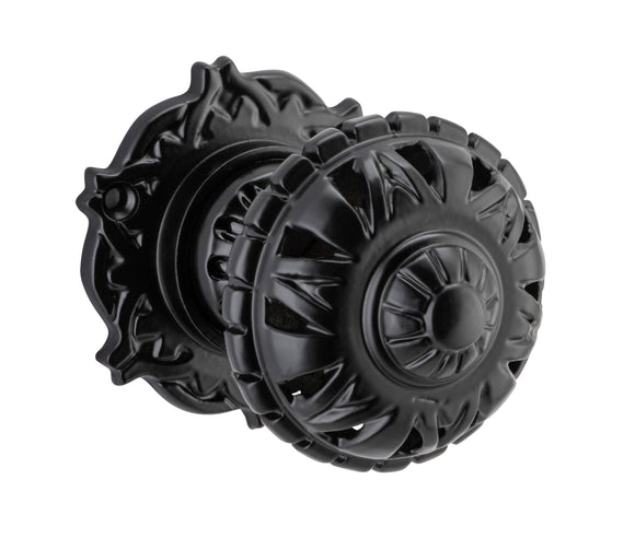 Door Knob Filigree Round Rose Pair Matt Black D63xP78mm