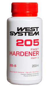 West System 205 Fast Hardener 200ml, 800ml, 2 Ltres ,4Litres.