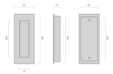 JNF Rectangular Concealed Flush Handle With Cover ( 135mm x 55mm ) Stainless Steel & Polished Stainless Steel