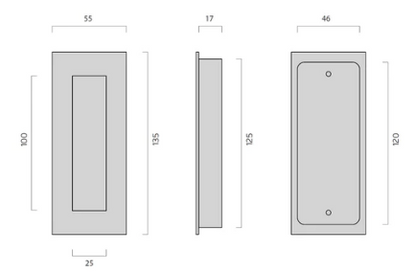 JNF Rectangular Concealed Flush Handle With Cover ( 135mm x 55mm ) Stainless Steel & Polished Stainless Steel