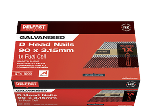 Delfast Galvanised D-Head Nails + QL Fuel Pack Available in 2 sizes 50 x 2.87mm,90 x 3.15mm Box 1000.