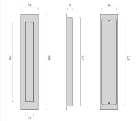 JNF Rectangular Concealed Flush Handle With Cover ( 135mm x 70mm ) & ( 300mm x 55mm ) Stainless Steel