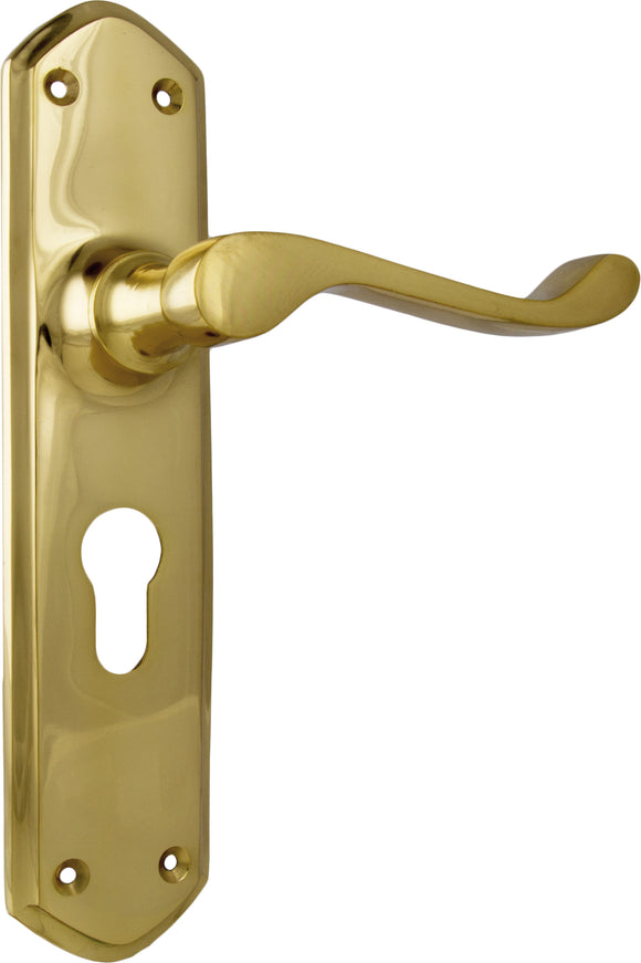 Door Lever Windsor Euro Pair Unlacquered Polished Brass H200xP60xW45mm
