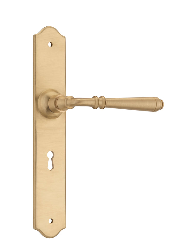 Door Lever Reims Lock Pair Unlacquered Satin Brass H240xW40xP70mm