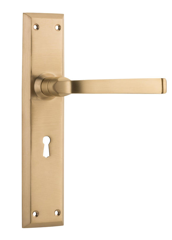 Door Lever Menton Lock Pair Unlacquered Satin Brass H225xW50xP75mm