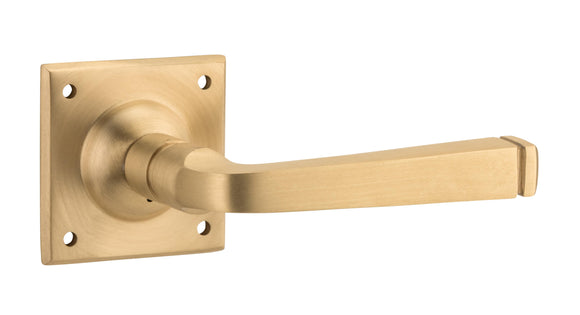 Door Lever Menton Square Rose Pair Unlacquered Satin Brass H60xW60xP70mm