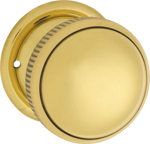 Door Knob Milled Edge Round Rose Pair Unlacquered Polished Brass D45xP46mm BP45mm