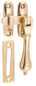 Casement Fastener Teardrop Long Throw Unlacquered Polished Brass W50xP30mm Drop 95mm
