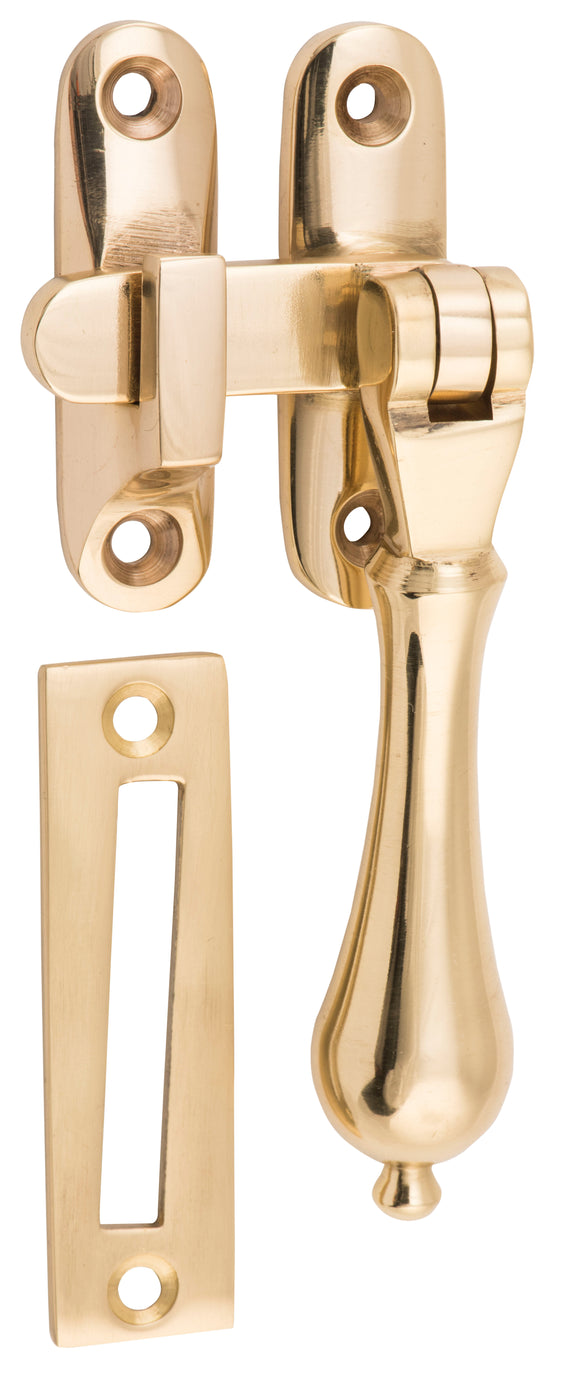 Casement Fastener Teardrop Long Throw Unlacquered Polished Brass W50xP30mm Drop 95mm