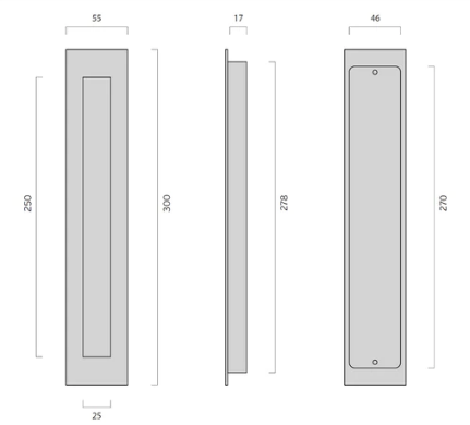 JNF Rectangular Concealed Flush Handle ( 300mm x 55mm ) Stainless Steel & Polished Stainless Steel