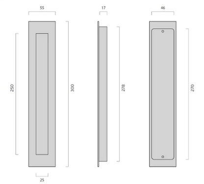JNF Rectangular Concealed Flush Handle ( 300mm x 55mm ) Stainless Steel & Polished Stainless Steel