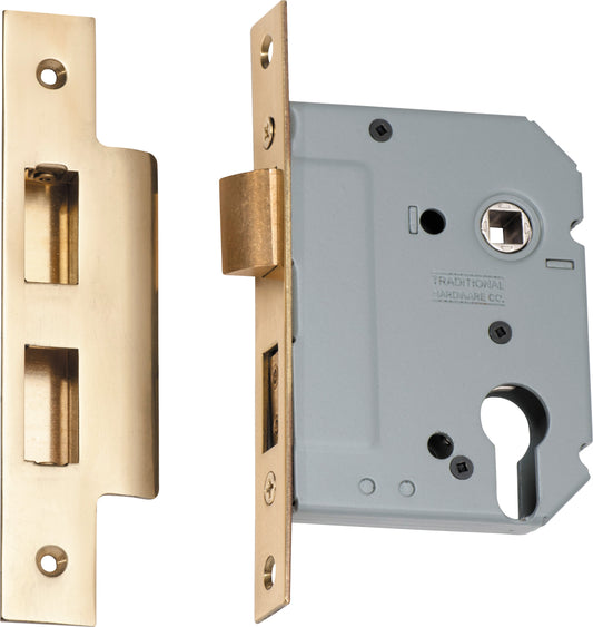 Mortice Lock Euro Polished Brass CTC47.5mm Backset 57mm