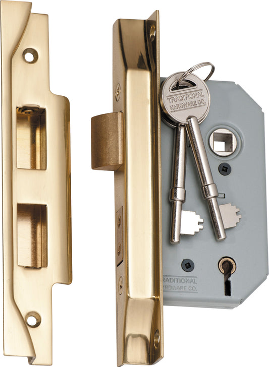 Mortice Lock 5 Lever Rebated Polished Brass CTC57mm Backset 46mm