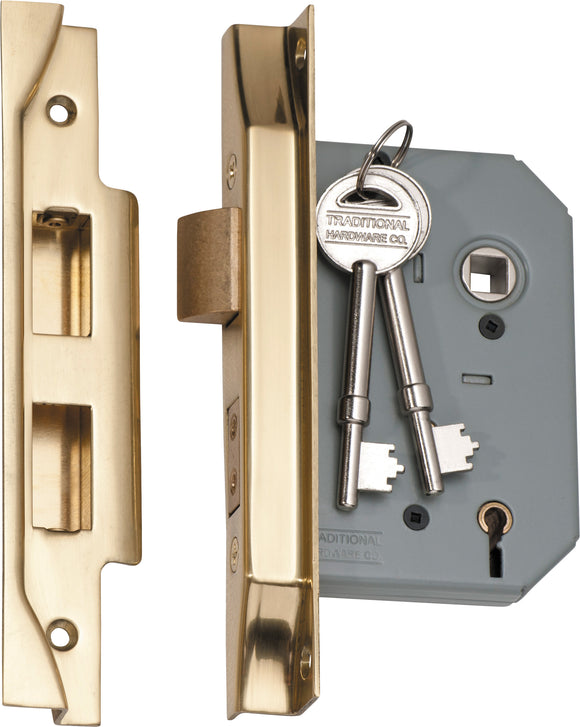 Mortice Lock 5 Lever Rebated Polished Brass CTC57mm Backset 57mm