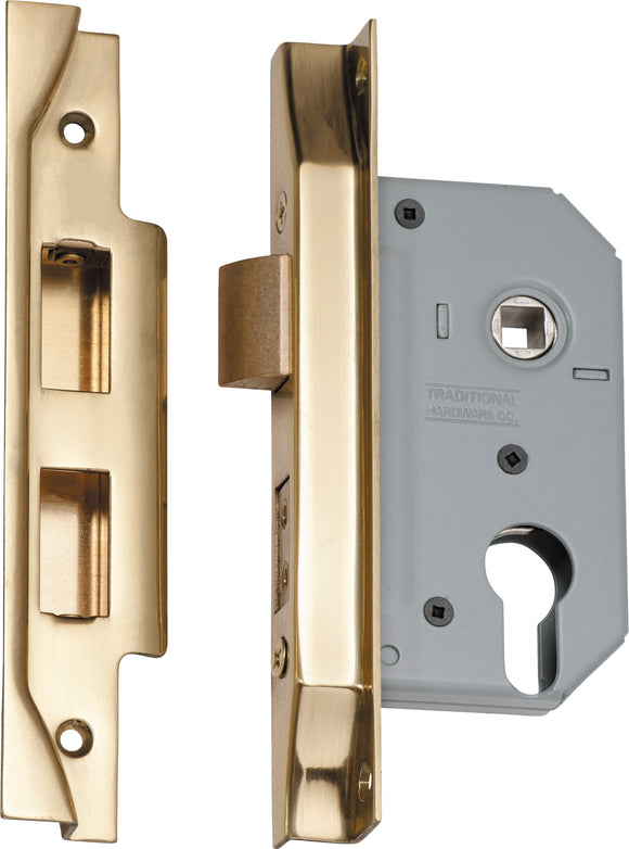 Mortice Lock Euro Rebated Polished Brass CTC47.5mm Backset 46mm