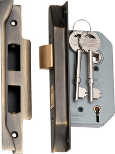 Mortice Lock 5 Lever Rebated Antique Brass CTC57mm Backset 46mm