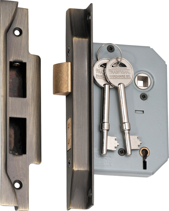 Mortice Lock 5 Lever Rebated Antique Brass CTC57mm Backset 57mm